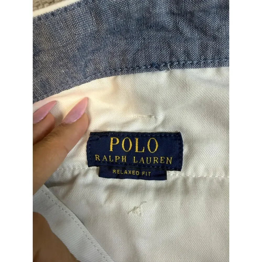 Polo Ralph Lauren Shorts Mens 38 White Chino Cotton Relaxed Fit 9 In Inseam
